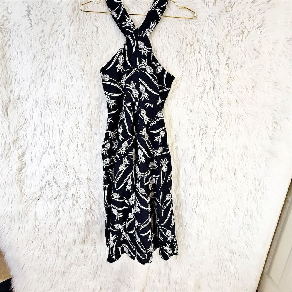 Ann Taylor Women's Size 4 Blue Pineapple Embroidered Halter Midi Dress - Picture 3 of 7